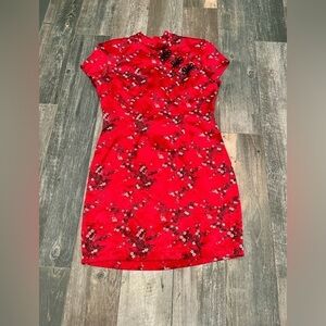 Breakin’ Loose Satin Dress Frog Closure Asian Cherry Blossoms Vintage Y2k 90’s